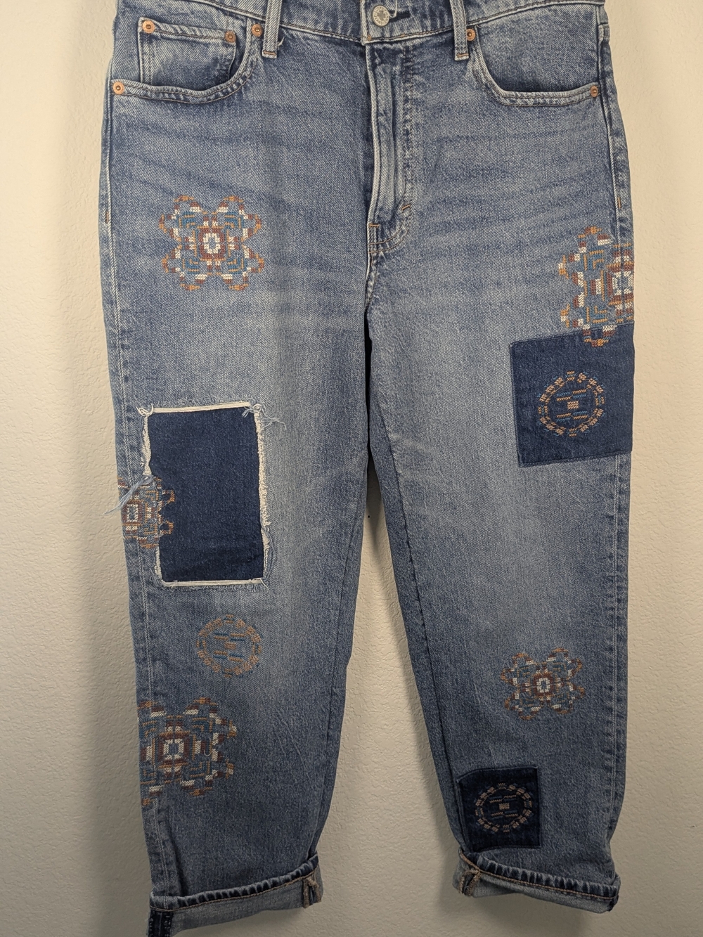 Lucky Legend Jeans Women’s 10/30R Embroidered Patchwork Boyfriend Straight Leg